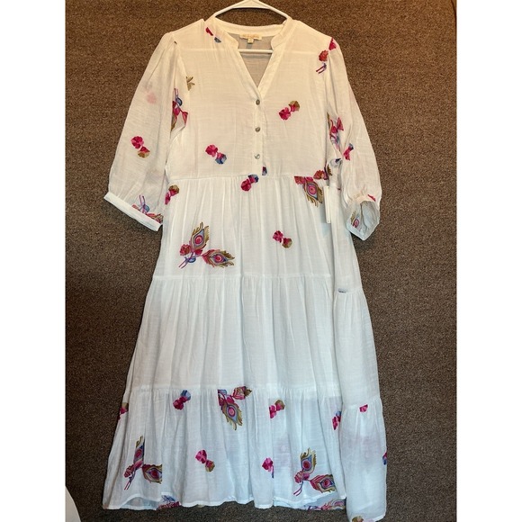 figueroa & flower Dresses & Skirts - Figueroa & Flower Embroidered Baby Doll Peasant Dress NWT  M Anthropologie BOHO